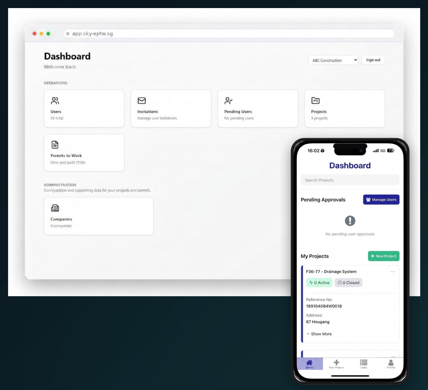 SKY web console and mobile app
